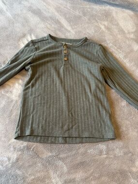 Ribbed Long-Sleeve Henley Top in Olive for Kids